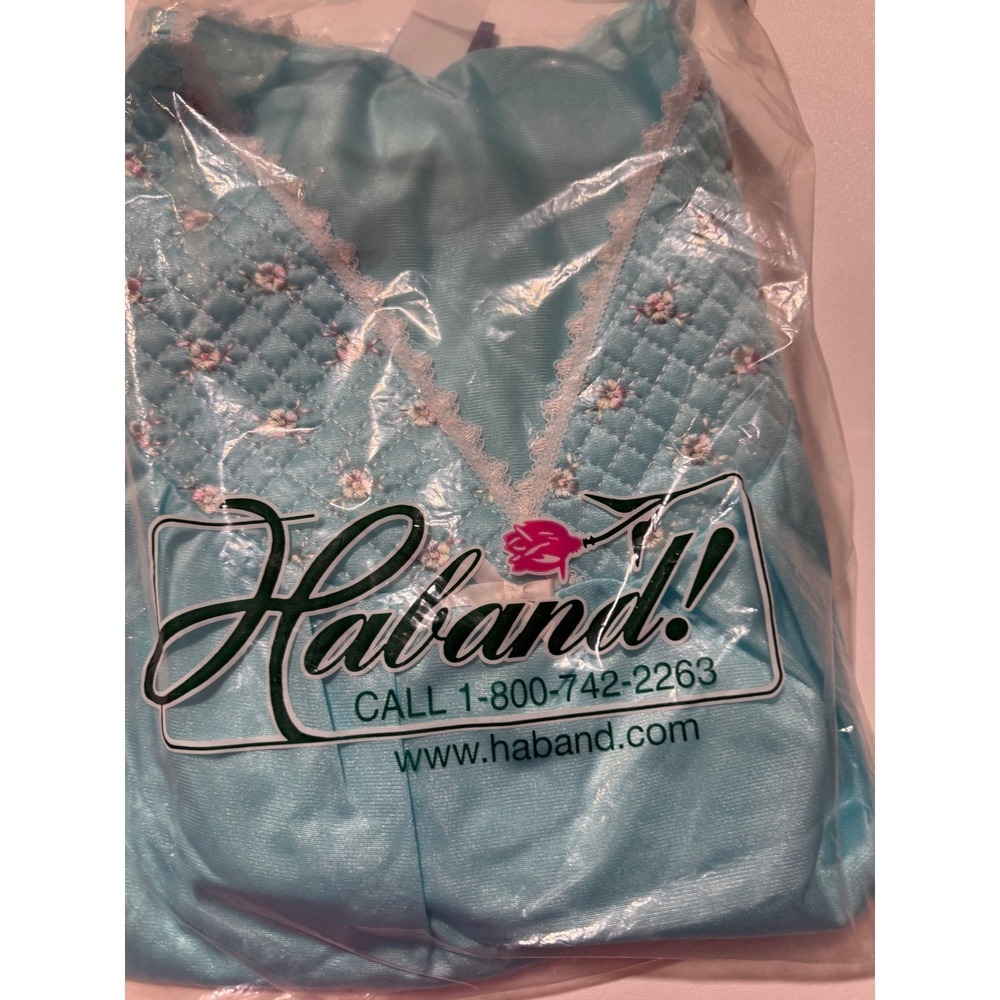 Haband Moon Beams Womens Blue Quilted Floral Lace Trim Nylon Nightgown Size M
